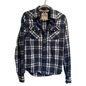 Hollister Shirt Mens Size Med Plaid Pearl Snap Long Sleeve